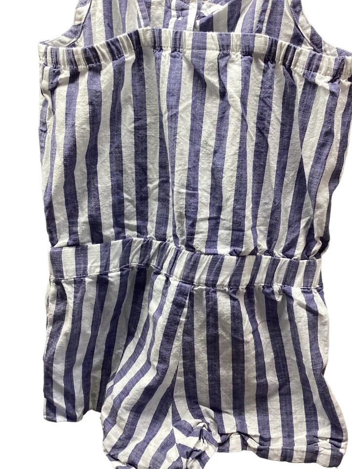CRAZY 8 LITTLE GIRLS BLUE STRIPE SHORTALL ROMPER SIZE 8 100% Cotton Summer Wear - Image 2 of 4
