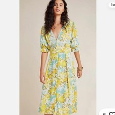 Faithfull the Label Dress Rafa Midi Dress in Annina Floral Yellow Boho Size 6