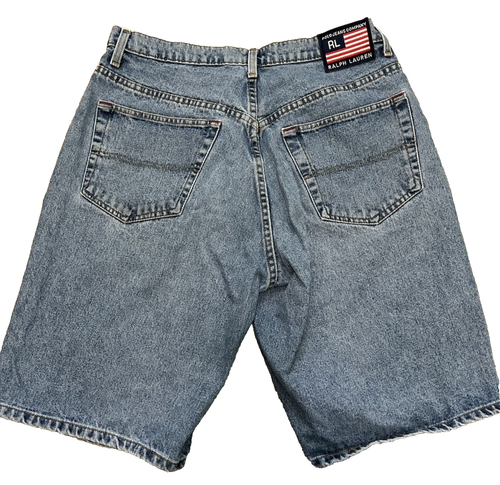 Polo Ralph Lauren Blue Jean Denim Banner Shorts Zipper Size 32
