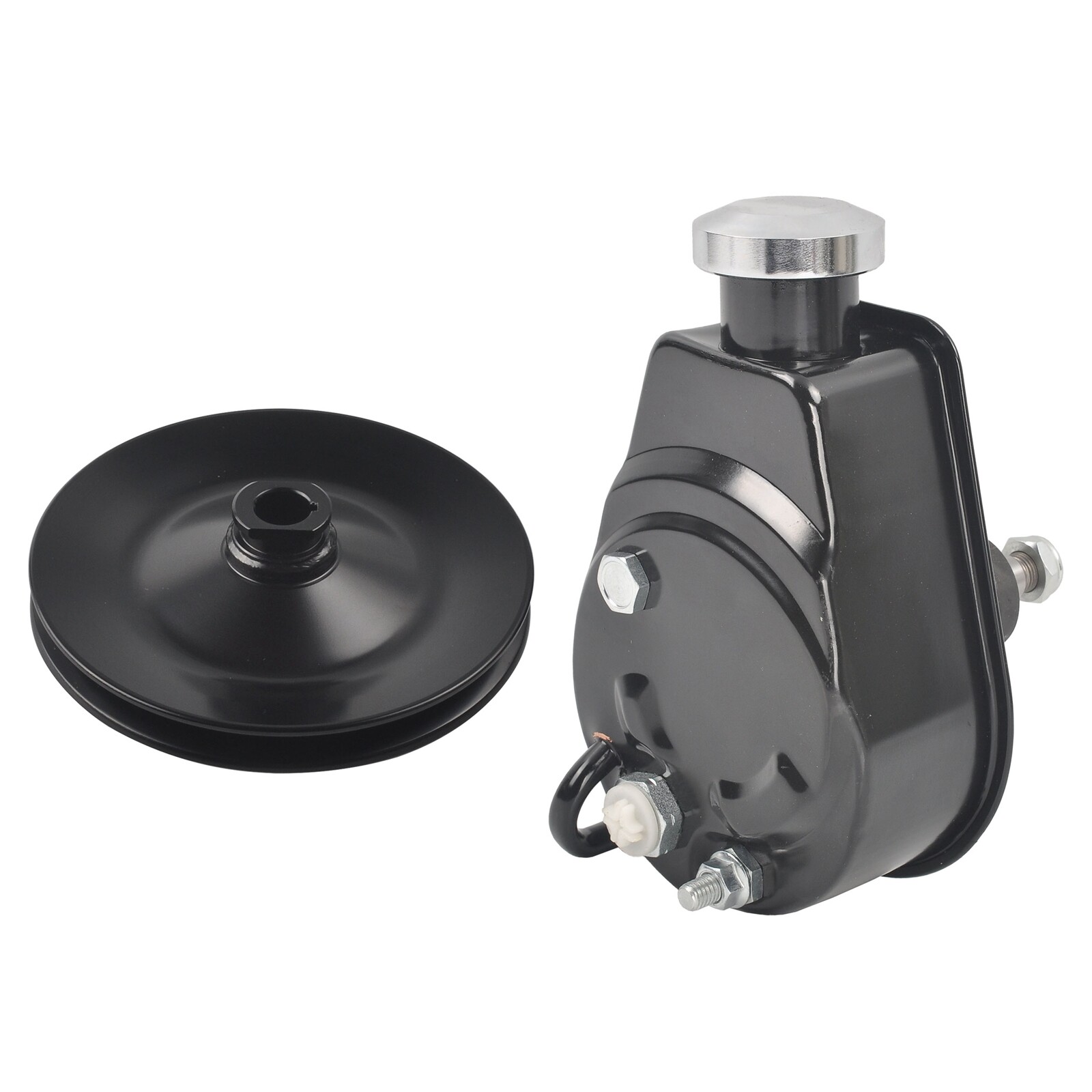 For BBC SBC Chevy Black Saginaw Style Power Steering Pump + Single Groove Pulley