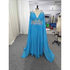 Elegant Blue Mother of The Bride Dresses Wedding Guest Dress Beaded Appliqued