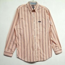 Chaps Men's Long Sleeve Striped Dress Shirt Sz.M Cotton Blend Made in Indonesia