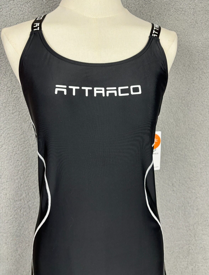 ATTRACO Womens Athletic One Piece Boyleg Swimsuit Black Large New With
