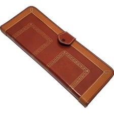 Travel Neck Tie Case Brown PU Leather Brass Hardware 14.5x5.5"