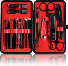 18PCS Pedicure Tool Manicure Set Nail Clippers Cleaner Cuticle Grooming Kit Case