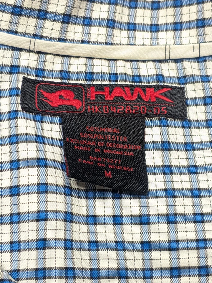 Team Hawk Men's Plaid Button Up Shirt Blue Size M Casual Y2K Style - Image 2 of 4