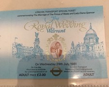 1981 Princess Dianna Royal Wedding Prince Charles London Transport Train Ticket