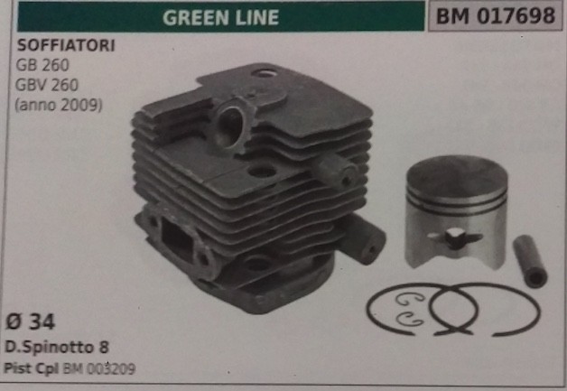 CILINDRO E PISTONE COMPLETO SOFFIATORE GREEN LINE GB GBV 260 Ø 34 (dal 2009)