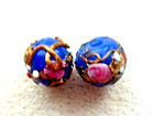 ANTIQUE 2 PCS  COBALT BLUE WEDDING CAKE GLASS TRADE BEADS  PINK & WHITE  FLOWERS — photo 5
