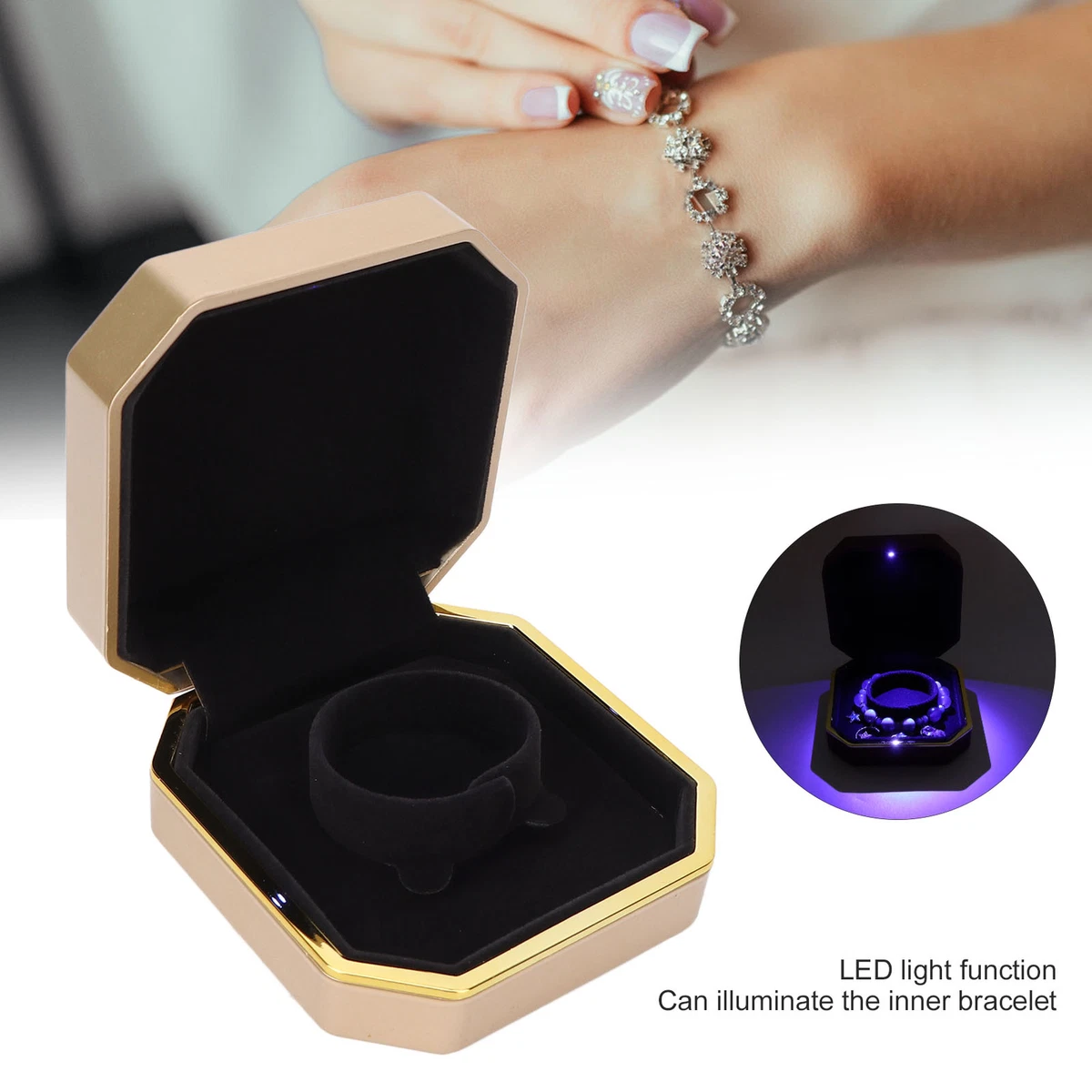Gold LED Bracelet Storage Box Elegant Jewelry Bracelet Display Case SLS