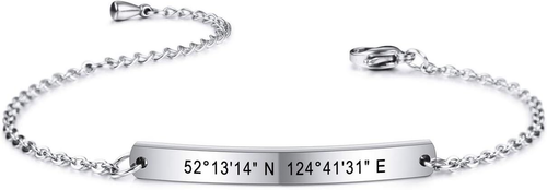 Bracciale Personalizzato Nome/Data/Coordinate Personalizzate Dell'Incisione per - Foto 9 di 12