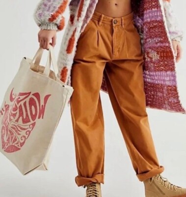 Free People Going Places Graphic Tote Canvas Red Tan Peace Love Bird NEW