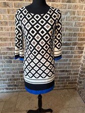 Eliza J Black White Geometric Print Boatneck Shift Dress Petite 2 Lined Polyeste