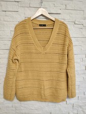 F F Ladies Jumper Pullover M 12 14 Mustard Yellow Casual Long Sleeve Knit Vneck