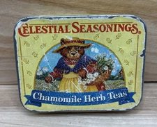 Vintage Celestial Seasonings Chamomile Herb Teas Tin Grandma Bear Daisies EMPTY