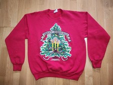Vintage Lee Merry Christmas Raised Print Crew Neck Sweatshirt Size L Minor Stain