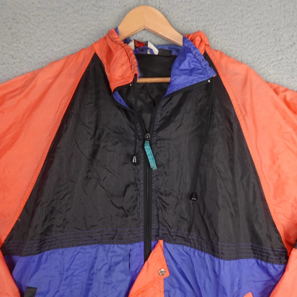 Chaqueta cortavientos vintage Sasson para hombre XL naranja púrpura negro bloques de color años 90 Foto 4 de 4
