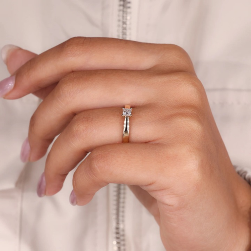 Princess Lab Grown Diamond Solitaire Ring With Tapered Shank- Certified 14k Gold - Picture 7 of 8