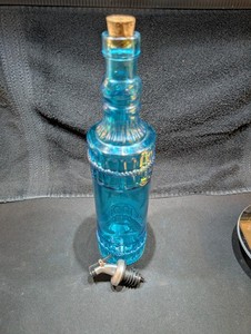 Vintage-Style Decorative Aqua Blue Glass Bottle with Cork and Pour Spout