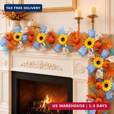 Thanksgiving Fall Garland for Mantle 6FT Pumpkin Sunflower Decor