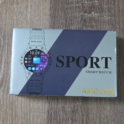 Sport Smart Watch AMOLED Display 1.43'' Fitness Tracker Black Silicone Band