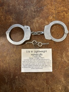 Vintage Handcuffs Smith & Wesson “Lightweight” Handcuffs 1960’s Rare w/ Key