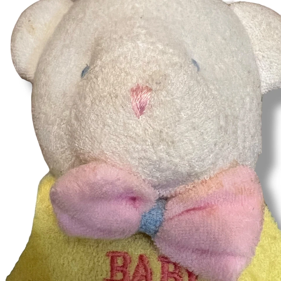 Vintage Soft Dreams Baby's First Teddy Bear Bow Terry Cloth Baby Pelúcia Pastéis - Imagem 4 de 4