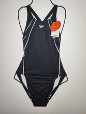 Image of Speedo Womens GB 34" Black Bonded Racing Leaderback Lycra One Piece Swimsuit