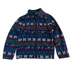 OshKosh Boys Blue Fair Isle Christmas Truck Fleece Zip Up Jacket Holiday Size 5