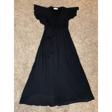 BRASS & ROE by cts Black Flutter Sleeve Wrap Maxi Dress Size S