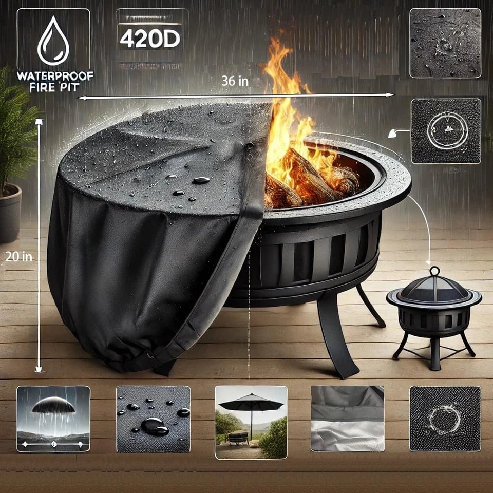 Round Fire Pit Cover for 30-36 Inch Firepit, Heavy Duty Outdoor Patio Fireplace - Image 3 of 4
