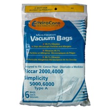 Riccar Type A Vacuum Cleaner Bags for Riccar 2000, 4000 Simplicity 5000, 6000