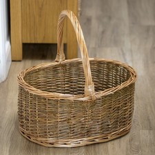 Unpeeled Willow Shopping Basket Oval Wicker Shopper Two Tone Rustic Carry Handle