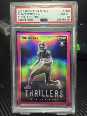 Panini 2023 Rookies & Stars Bijan Robinson Thrillers TH-2 Pink /75 PSA 10