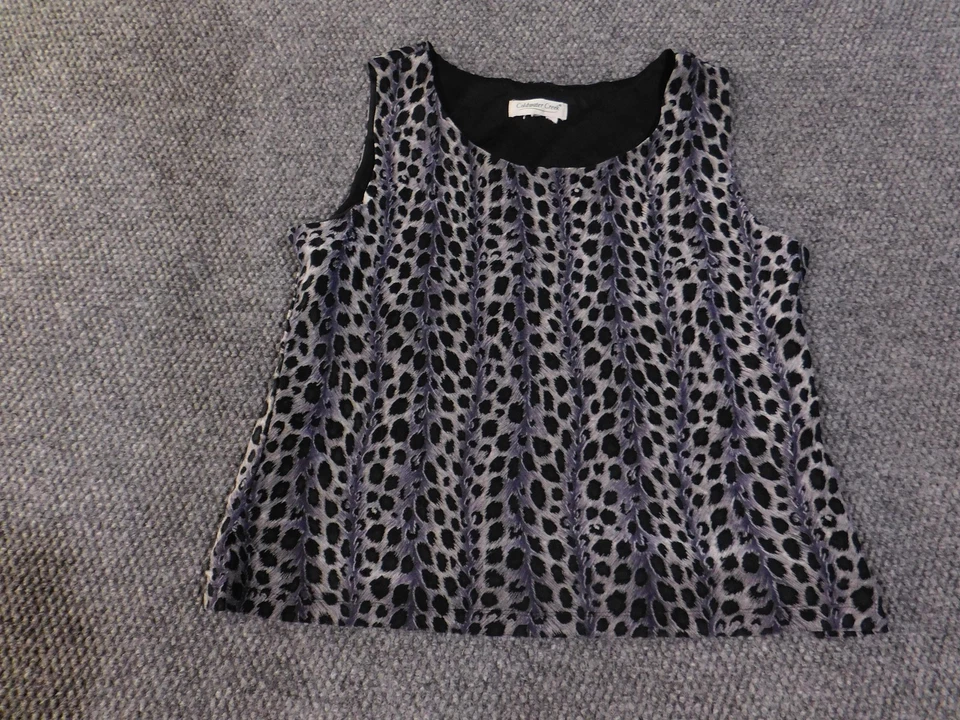 Camiseta sin mangas Coldwater Creek para mujer grande negra gris terciopelo estampado animal agotado Foto 2 de 4