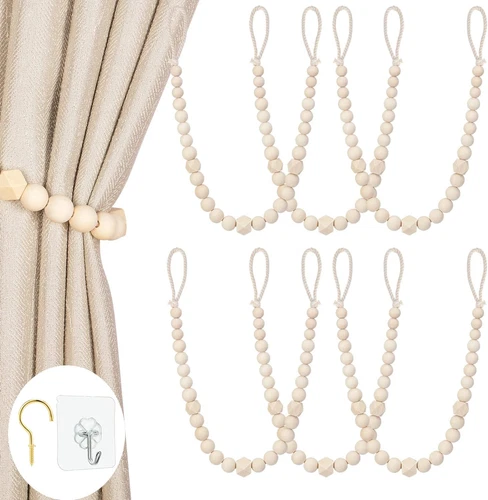 Wood Bead Curtain Tiebacks, KLOGTSIND Set of 6 Holdbacks for - Picture 1 of 6