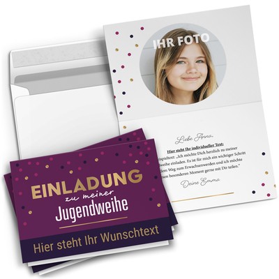 10 Einladungskarten Jugendweihe personalisiert mit Umschlägen Mädchen rosa edel