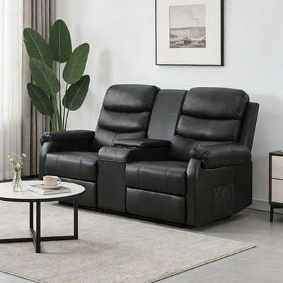 Manual Reclining Loveseat Sofa with Console Home Theater Seating for Living Room