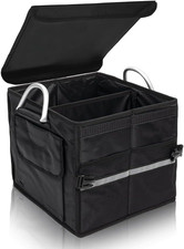 Small Trunk Organizer with Lid, for SUV Car Truck, Black 28L, Foldable Waterproo