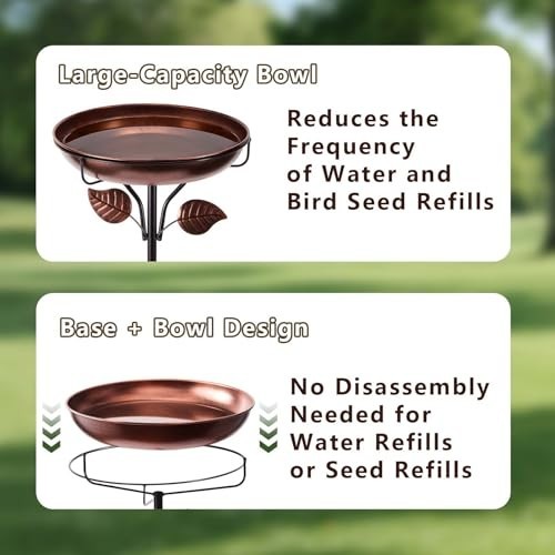 Outdoor Metal Bird Bath - Weatherproof, Detachable, 40" Tall Garden Decor, Retro - Afbeelding 5 van 8