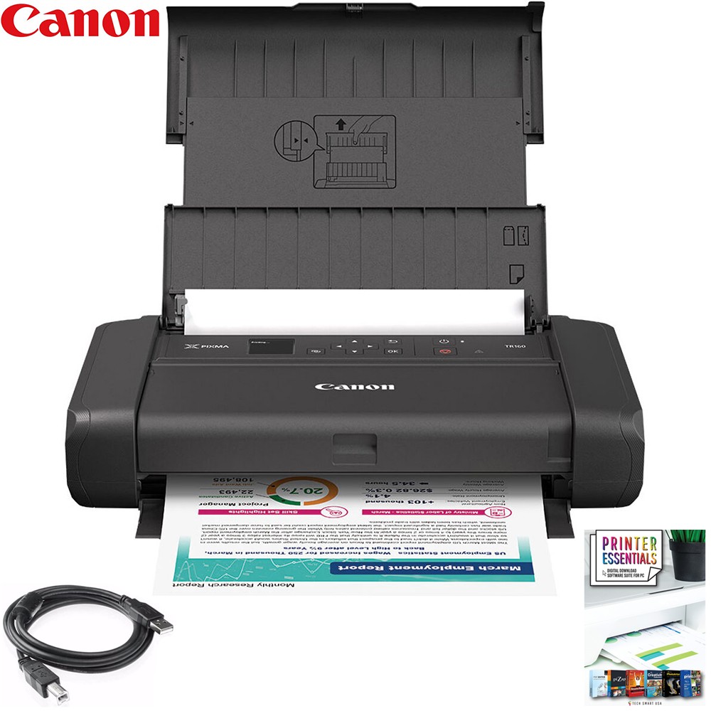 Canon PIXMA TR160 Portable Wired/Wireless Inkjet Color Printer+Essentials Bundle