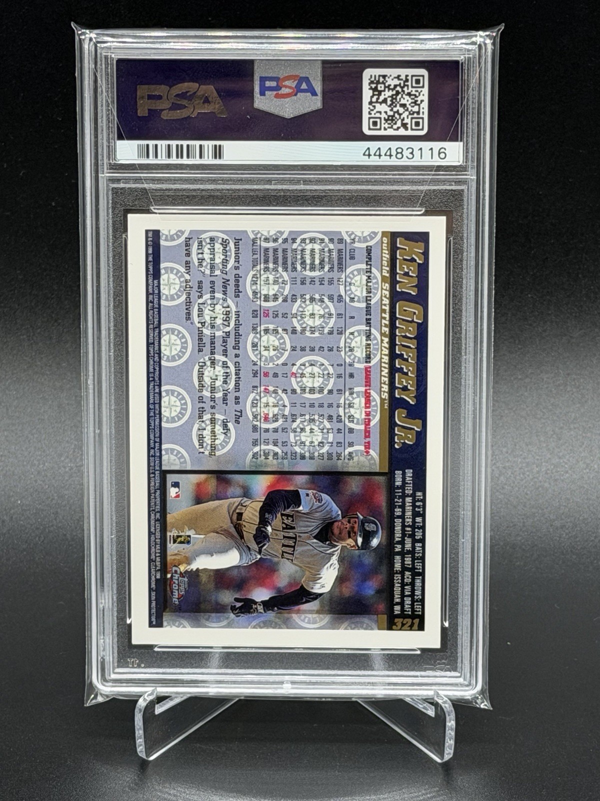 1998 TOPPS CHROME KEN GRIFFEY JR. PSA 10 GEM MT CARD#321 💎POP 21💎 view 2