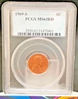 1969-S Lincoln Penny, PCGS MS63RD beautiful red color Mint Coin GEM BU