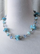 Vintage Retro 50s 60s Blue Glass Rhinestone Beaded Necklace