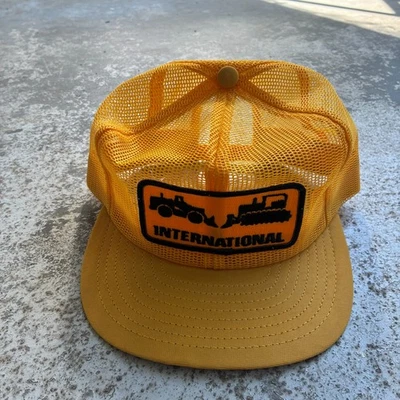 Vintage 1980s International USA Trucker Hat Cap Men Yellow Full Mesh Deadstock - Image 1 of 4