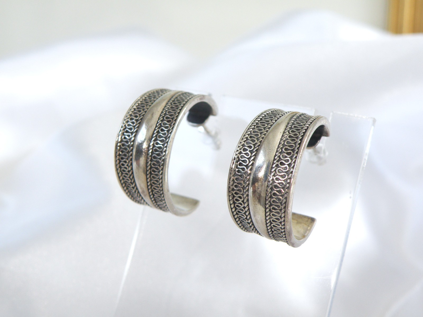 Vintage Solid Sterling Silver 925 Unique Weave Ho… - image 4