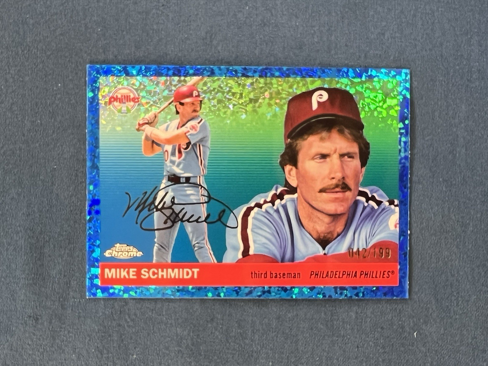 2025 Topps Chrome Platinum Mike Schmidt /199 Blue Mini-Diamond #416 Phillies