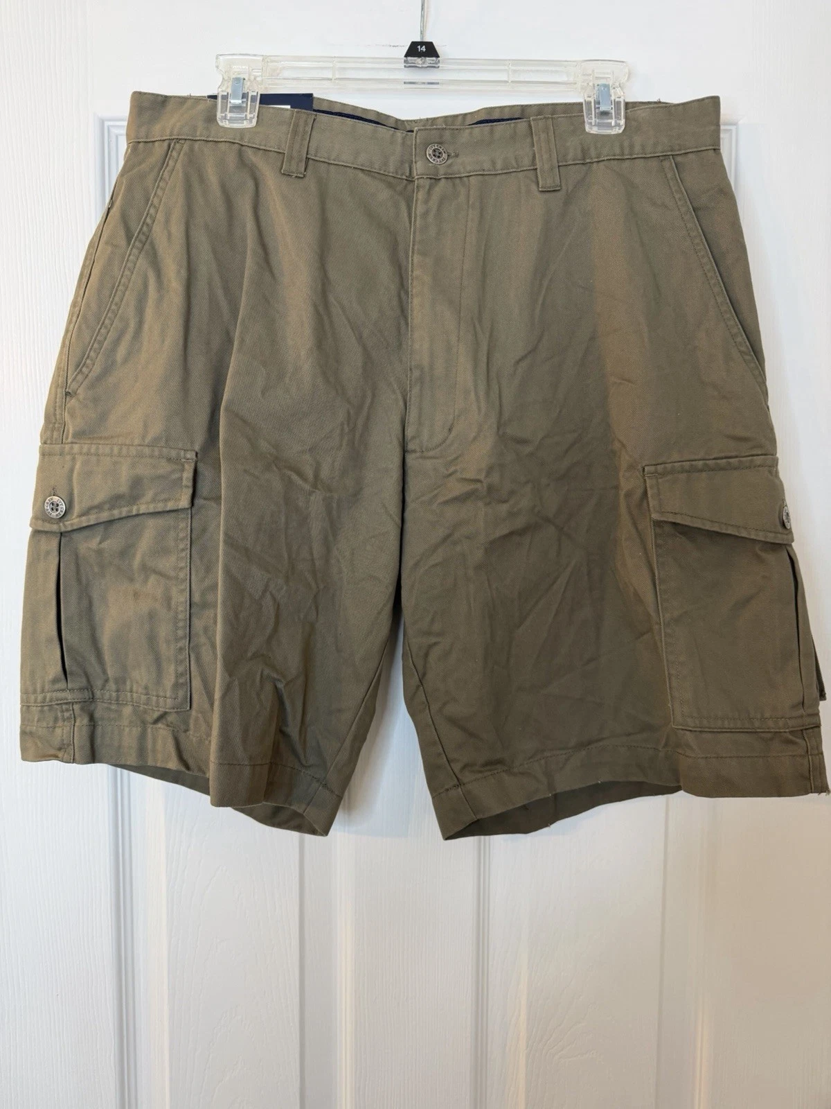 Ivy Crew Wrinkle Resistant Cotton Cargo Shorts Khaki with Pockets Button