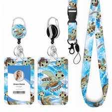 ID Badge Holder with Lanyard Retractable Badge Reel Clip Sea Turtle