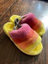 UGG Fluff Yeah Slide Pride Rainbow Yellow Slippers Women's Size 8